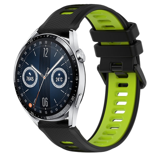 For Huawei Watch GT3 42mm 20mm Sports Two-Color Silicone Watch Band(Black+Green) - Smart Wear by PMC Jewellery | Online Shopping South Africa | PMC Jewellery