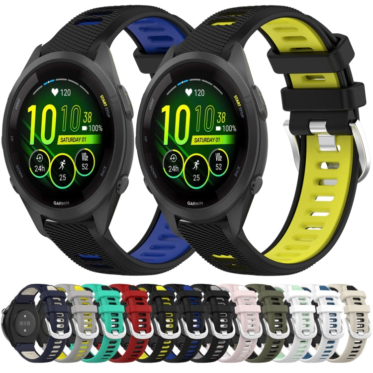 For Garmin Vivoactive 4S 18mm Sports Two-Color Steel Buckle Silicone Watch Band(Black+Lime Green) - Smart Wear by PMC Jewellery | Online Shopping South Africa | PMC Jewellery