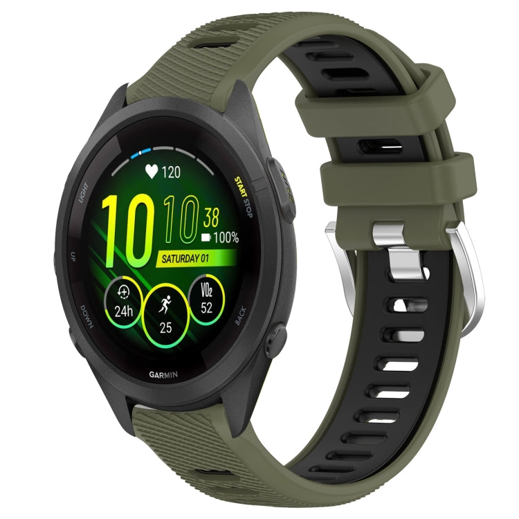 For Garmin Forerunner 265S Music 18mm Sports Two-Color Steel Buckle Silicone Watch Band(Army Green+Black) - Smart Wear by PMC Jewellery | Online Shopping South Africa | PMC Jewellery