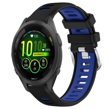 For Garmin Forerunner 265S Music 18mm Sports Two-Color Steel Buckle Silicone Watch Band(Black+Blue) - Smart Wear by PMC Jewellery | Online Shopping South Africa | PMC Jewellery