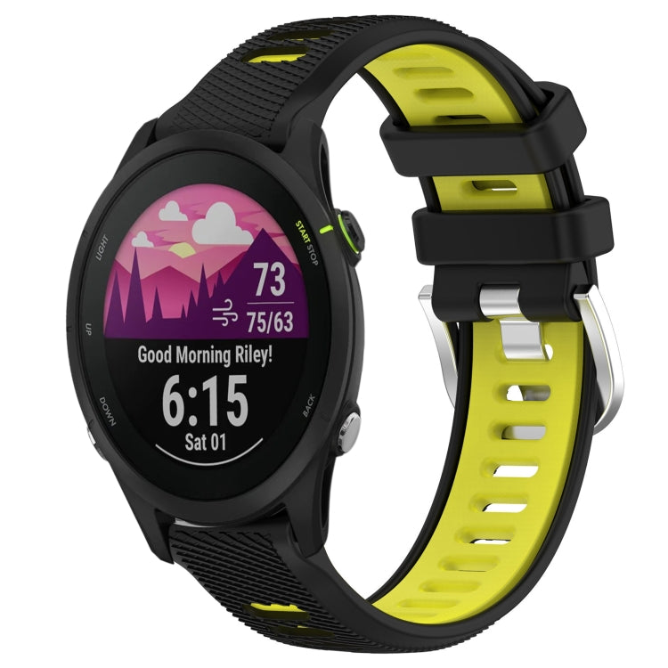 For Garmin Forerunner 255S 18mm Sports Two-Color Steel Buckle Silicone Watch Band(Black+Lime Green) - Smart Wear by PMC Jewellery | Online Shopping South Africa | PMC Jewellery