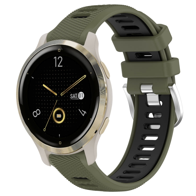 For Garmin Venu 2S 18mm Sports Two-Color Steel Buckle Silicone Watch Band(Army Green+Black) - Smart Wear by PMC Jewellery | Online Shopping South Africa | PMC Jewellery