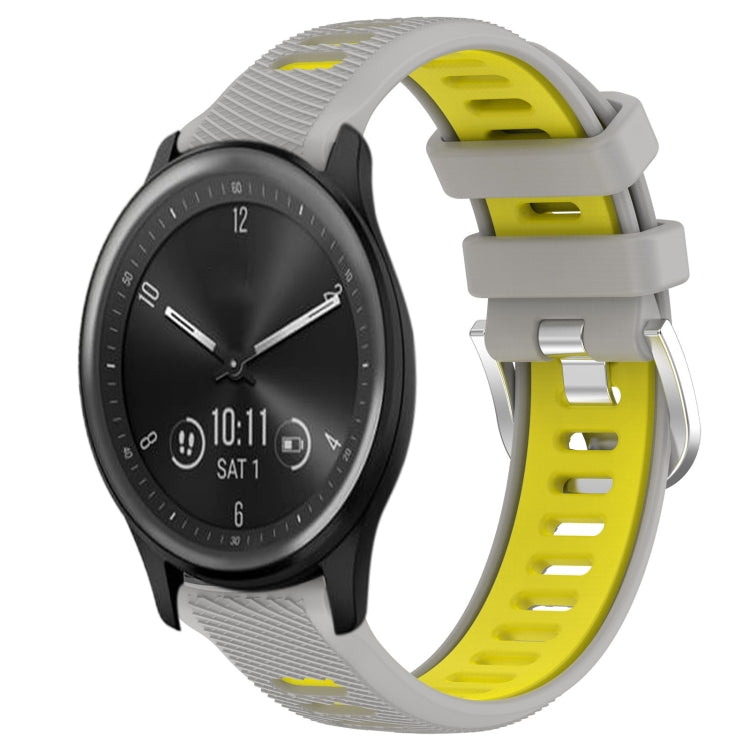 For Garmin Vivomove Sport 20mm Sports Two-Color Steel Buckle Silicone Watch Band(Grey+Yellow) - Smart Wear by PMC Jewellery | Online Shopping South Africa | PMC Jewellery