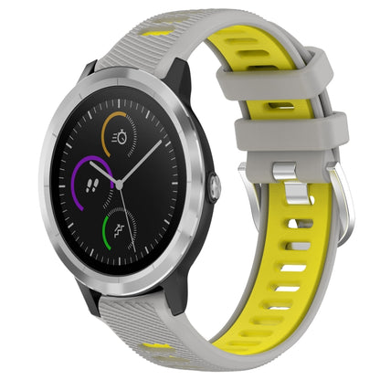 For Garmin Vivoactive3 20mm Sports Two-Color Steel Buckle Silicone Watch Band(Grey+Yellow) - Smart Wear by PMC Jewellery | Online Shopping South Africa | PMC Jewellery