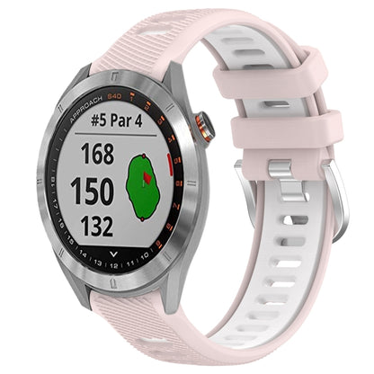 For Garmin Approach S40 20mm Sports Two-Color Steel Buckle Silicone Watch Band(Pink+White) - Smart Wear by PMC Jewellery | Online Shopping South Africa | PMC Jewellery