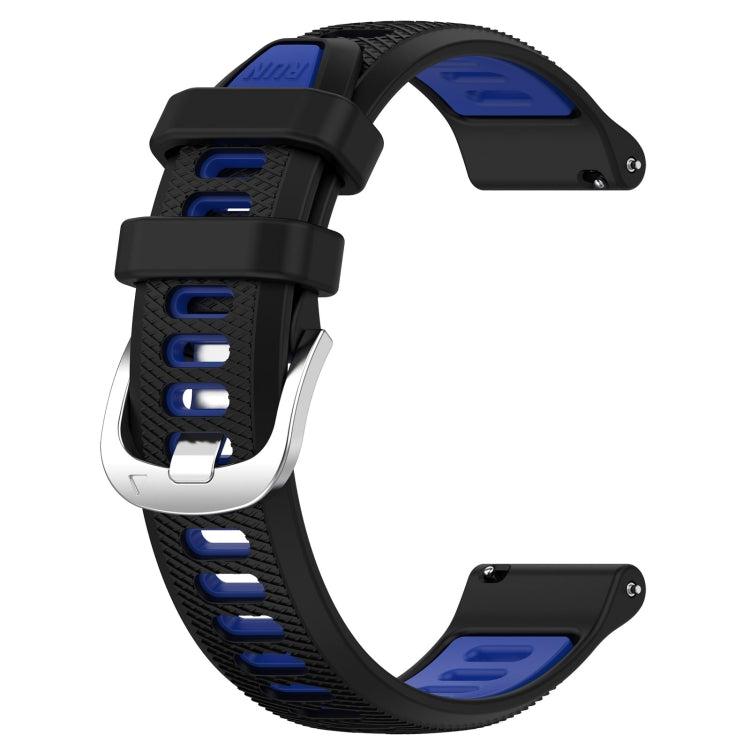 For Garmin Forerunner 645 Music 20mm Sports Two-Color Steel Buckle Silicone Watch Band(Black+Blue) - Smart Wear by PMC Jewellery | Online Shopping South Africa | PMC Jewellery
