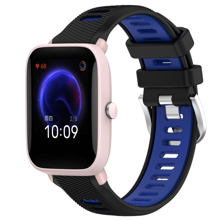 For Amazfit Pop Pro 22mm Cross Texture Two Color Silicone Steel Buckle Watch Band(Black+Blue) -  by PMC Jewellery | Online Shopping South Africa | PMC Jewellery