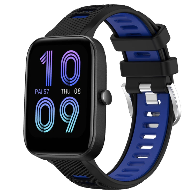 For Amazfit Bip 3 22mm Cross Texture Two Color Silicone Steel Buckle Watch Band(Black+Blue) - Smart Wear by PMC Jewellery | Online Shopping South Africa | PMC Jewellery