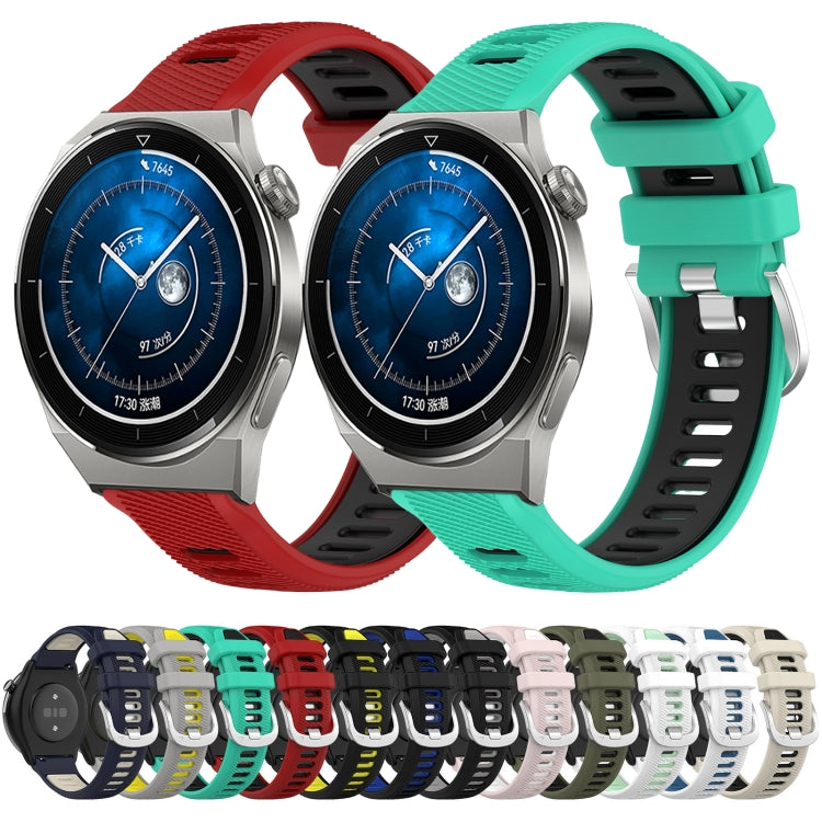 For Huawei Watch GT2 42mm 20mm Sports Two-Color Steel Buckle Silicone Watch Band(Lake Blue+Black) - Smart Wear by PMC Jewellery | Online Shopping South Africa | PMC Jewellery