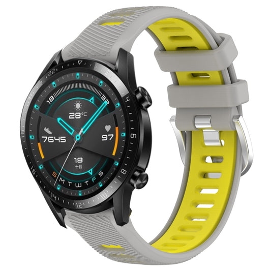 For Huawei Watch GT2 42mm 20mm Sports Two-Color Steel Buckle Silicone Watch Band(Grey+Yellow) - Smart Wear by PMC Jewellery | Online Shopping South Africa | PMC Jewellery