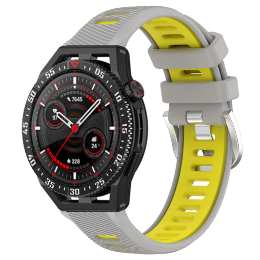 For Huawei Watch GT3 SE 22mm Sports Two-Color Steel Buckle Silicone Watch Band(Grey+Yellow) - Smart Wear by PMC Jewellery | Online Shopping South Africa | PMC Jewellery