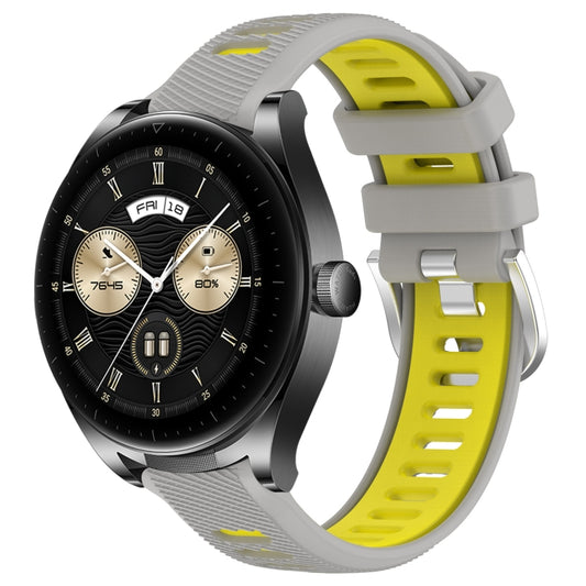 For Huawei Watch Buds 22mm Sports Two-Color Steel Buckle Silicone Watch Band(Grey+Yellow) - Smart Wear by PMC Jewellery | Online Shopping South Africa | PMC Jewellery