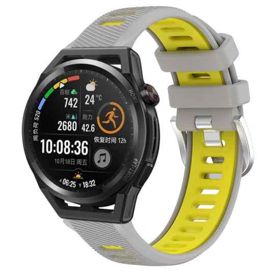 For Huawei Watch GT Runner 22mm Sports Two-Color Steel Buckle Silicone Watch Band(Grey+Yellow) - Smart Wear by PMC Jewellery | Online Shopping South Africa | PMC Jewellery