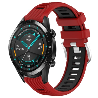 For Huawei GT2 46mm 22mm Sports Two-Color Steel Buckle Silicone Watch Band(Red+Black) - Smart Wear by PMC Jewellery | Online Shopping South Africa | PMC Jewellery