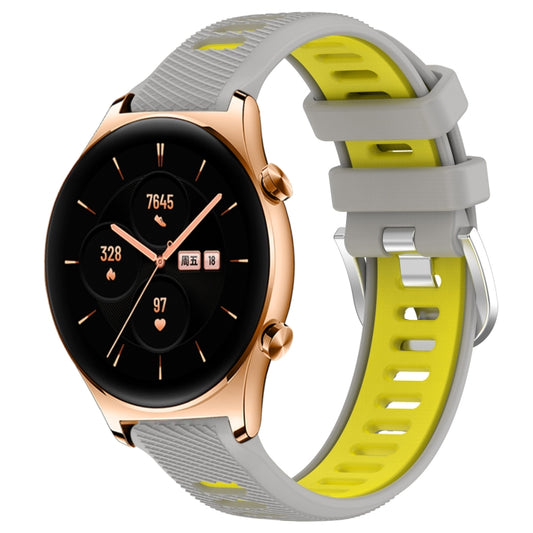 For Honor Watch GS 3 22mm Sports Two-Color Steel Buckle Silicone Watch Band(Grey+Yellow) - Smart Wear by PMC Jewellery | Online Shopping South Africa | PMC Jewellery