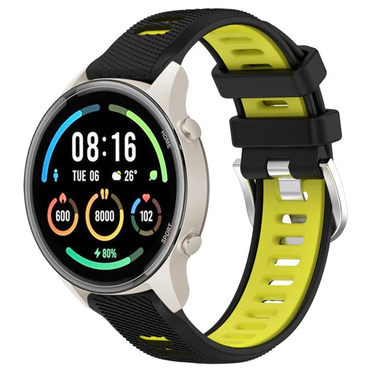 For Xiaomi MI Watch Color 2 22mm Sports Two-Color Steel Buckle Silicone Watch Band(Black+Lime Green) - Smart Wear by PMC Jewellery | Online Shopping South Africa | PMC Jewellery