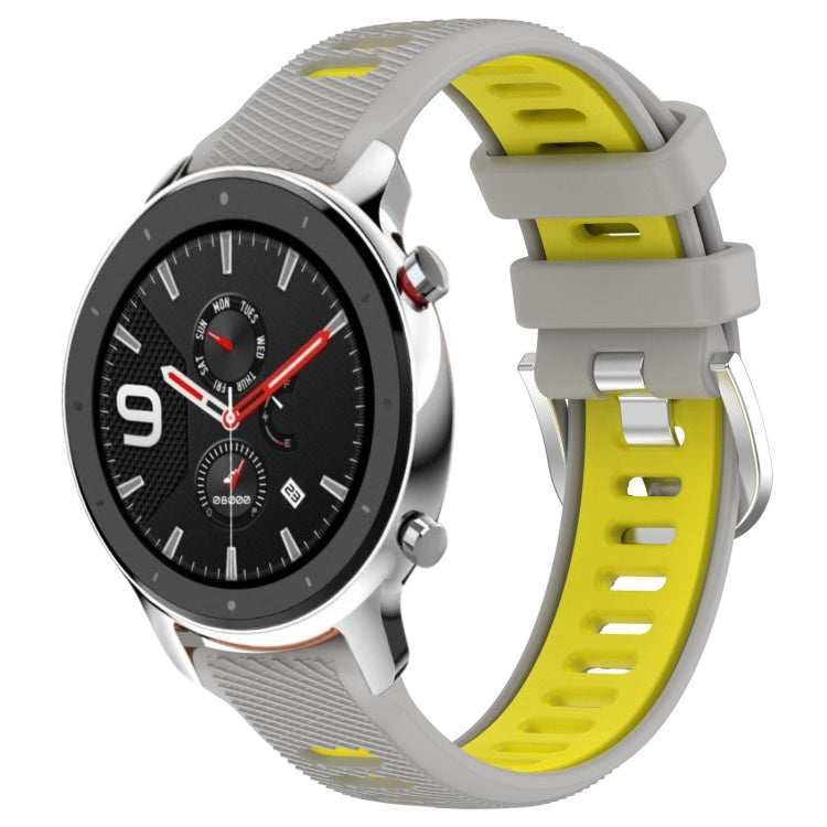 For Amazfit GTR 4 22mm Cross Texture Two Color Silicone Steel Buckle Watch Band(Grey+Yellow) -  by PMC Jewellery | Online Shopping South Africa | PMC Jewellery