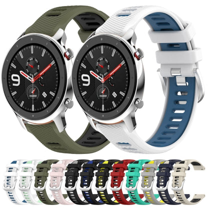 For Amazfit GTR 4 22mm Cross Texture Two Color Silicone Steel Buckle Watch Band(White+Blue) -  by PMC Jewellery | Online Shopping South Africa | PMC Jewellery