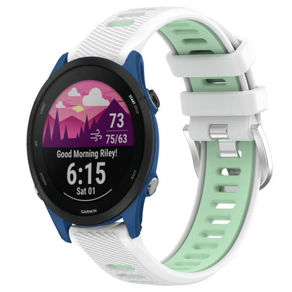For Garmin Forerunner 255 22mm Sports Two-Color Steel Buckle Silicone Watch Band(White+Teal) - Smart Wear by PMC Jewellery | Online Shopping South Africa | PMC Jewellery