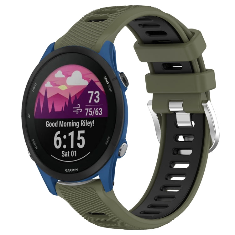 For Garmin Forerunner 255 Music 22mm Sports Two-Color Steel Buckle Silicone Watch Band(Army Green+Black) - Smart Wear by PMC Jewellery | Online Shopping South Africa | PMC Jewellery