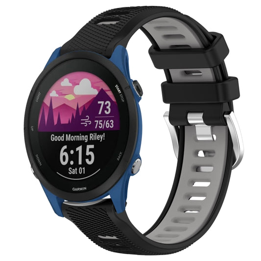 For Garmin Forerunner 255 Music 22mm Sports Two-Color Steel Buckle Silicone Watch Band(Black+Grey) - Smart Wear by PMC Jewellery | Online Shopping South Africa | PMC Jewellery