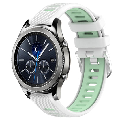 For Samsung Gear S3 Classic 22mm Sports Two-Color Steel Buckle Silicone Watch Band(White+Teal) - Smart Wear by PMC Jewellery | Online Shopping South Africa | PMC Jewellery