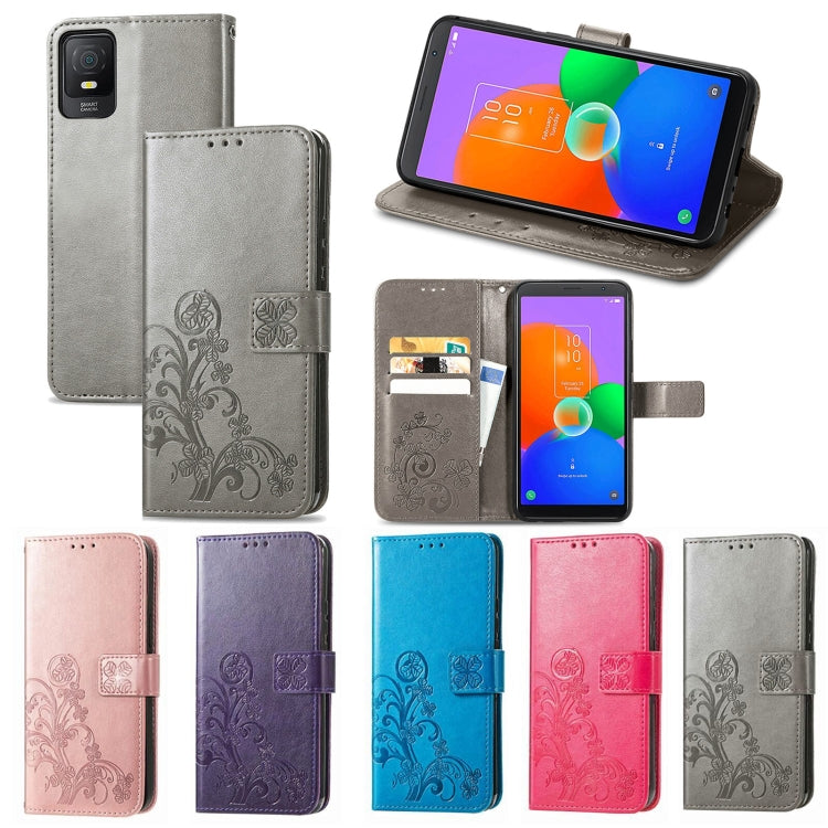 For TCL 403 Four-leaf Clasp Embossed Buckle Leather Phone Case(Purple) - free shipping - PMC TechLife - Order now!