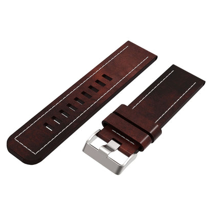 For Garmin Fenix 6X 26mm Sewing Leather Steel Buckle Watch Band(Red Brown) - Smart Wear by PMC Jewellery | Online Shopping South Africa | PMC Jewellery