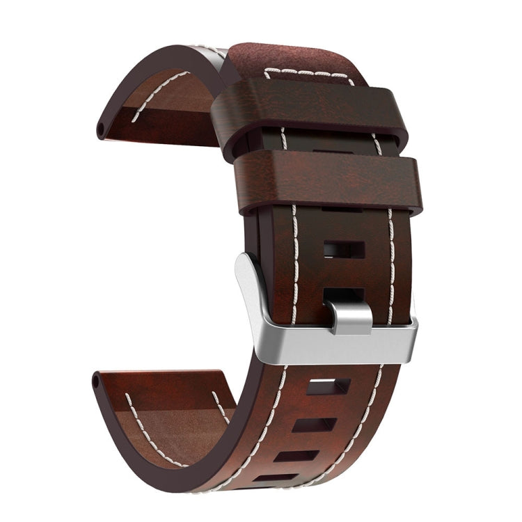 For Garmin Fenix 6X Sapphire 26mm Sewing Leather Steel Buckle Watch Band(Red Brown) - Smart Wear by PMC Jewellery | Online Shopping South Africa | PMC Jewellery