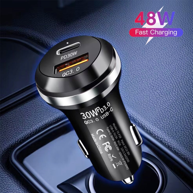 P28 USB-C PD30W + QC3.0 18W USB Dual Port Car Charger(White) - Car Charger by PMC TechLife | Online Shopping South Africa | PMC TechLife