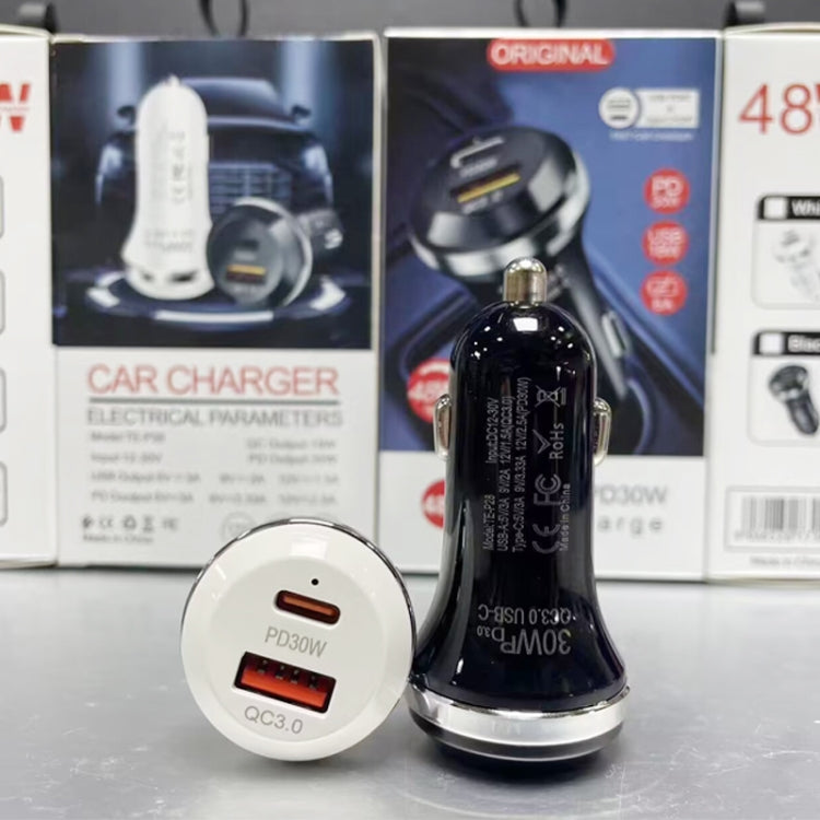 P28 USB-C PD30W + QC3.0 18W USB Dual Port Car Charger(White) - Car Charger by PMC TechLife | Online Shopping South Africa | PMC TechLife