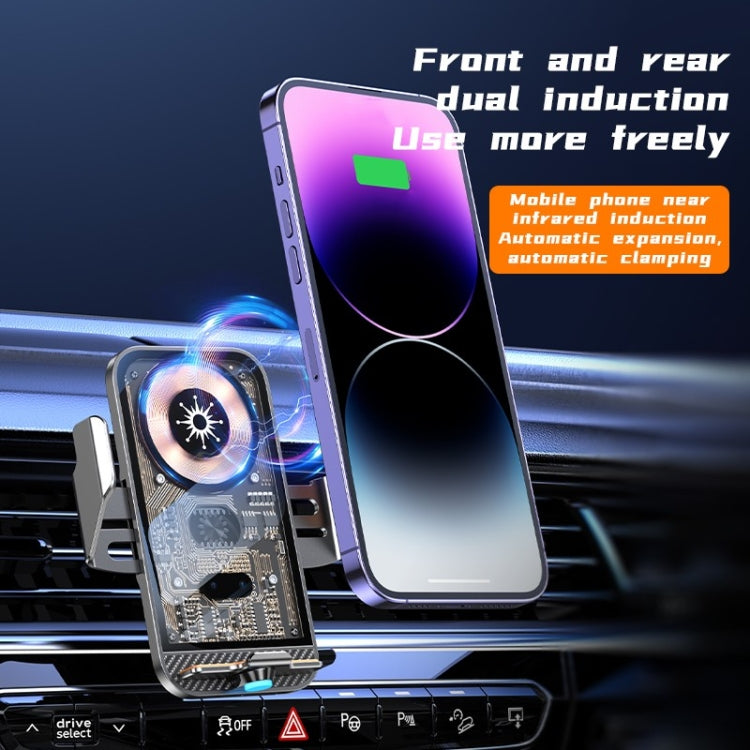 C11 Car 15W Automatically Open Transparent Type-C Wireless Charger Stand(Gray) - Wireless Charger Holders by PMC Jewellery | Online Shopping South Africa | PMC Jewellery