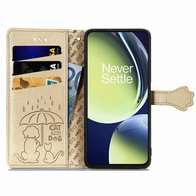 For OnePlus Nord CE 3 Lite Cat and Dog Embossed Leather Phone Case(Gold) - free shipping - PMC TechLife - Order now!