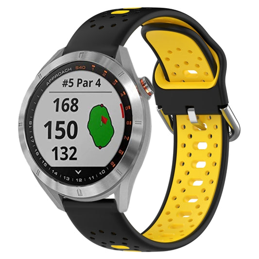 For Garmin Approach S40 20mm Breathable Two-Color Silicone Watch Band(Black+Yellow) - Watch Bands by PMC Jewellery | Online Shopping South Africa | PMC Jewellery