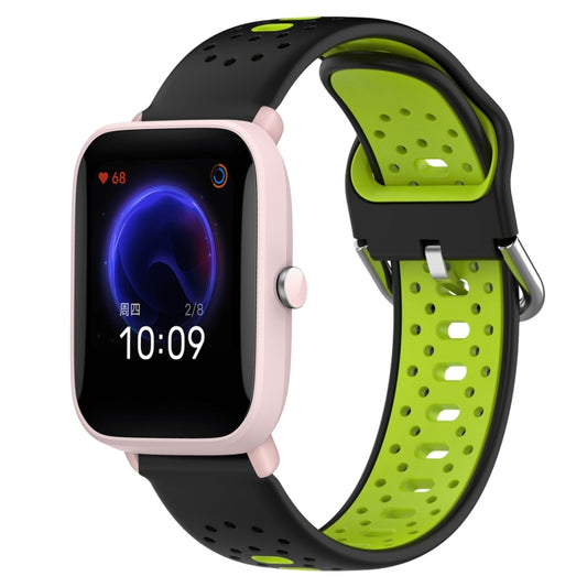 For Amazfit Pop Pro 20mm Breathable Two-Color Silicone Watch Band(Black+Lime Green) - Watch Bands by PMC Jewellery | Online Shopping South Africa | PMC Jewellery