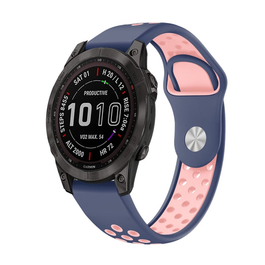 For Garmin Fenix 7 22mm Sports Breathable Silicone Watch Band(Midnight Blue+Pink) - Watch Bands by PMC Jewellery | Online Shopping South Africa | PMC Jewellery