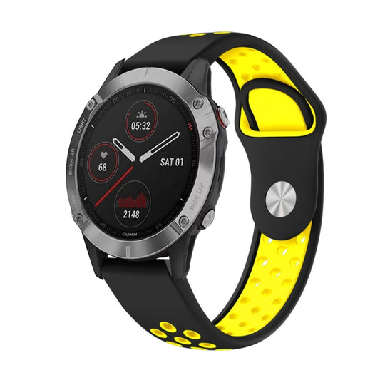 For Garmin Fenix 6 GPS 22mm Sports Breathable Silicone Watch Band(Black+Yellow) -  by PMC Jewellery | Online Shopping South Africa | PMC Jewellery