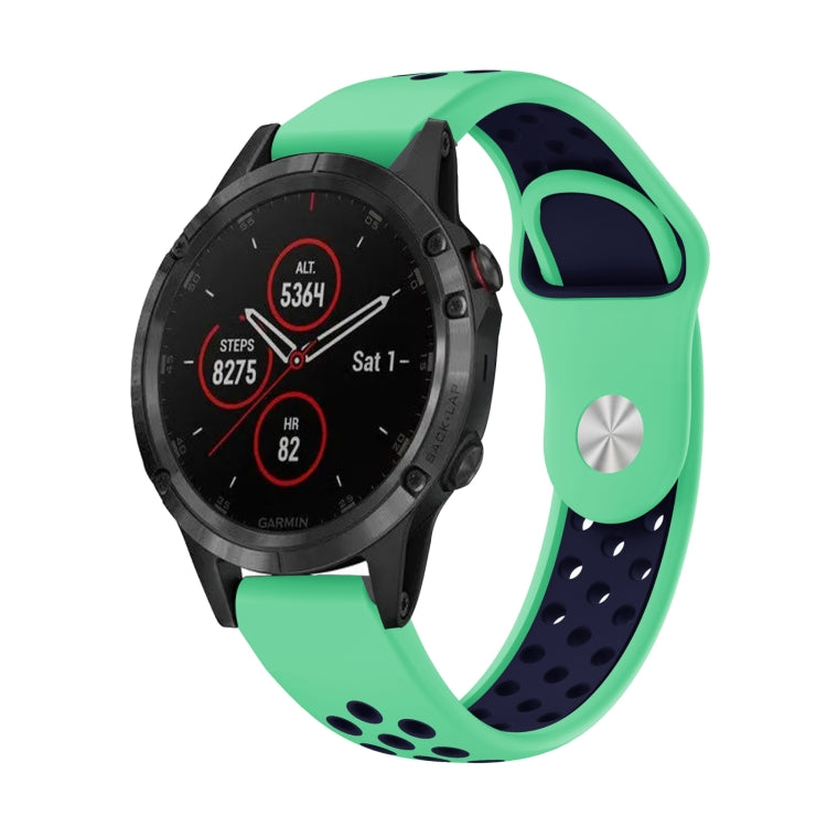 For Garmin Fenix 5 Plus 22mm Sports Breathable Silicone Watch Band(Mint Green+Midnight Blue) -  by PMC Jewellery | Online Shopping South Africa | PMC Jewellery