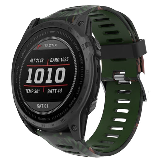 For Garmin Fenix 7X 26mm Camouflage Printed Silicone Watch Band(Army Green+Bamboo Camouflage) - Watch Bands by PMC Jewellery | Online Shopping South Africa | PMC Jewellery