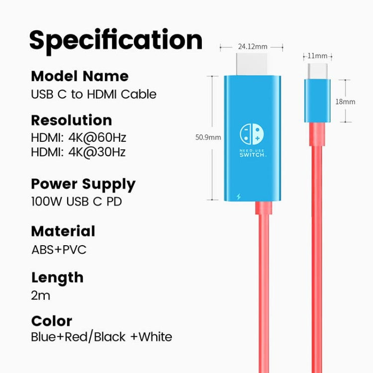 ENKAY ENK-CB136 6.6Ft. Type-C to HDMI Conversion Cable for Switch 4K HD Projection TV - Adapter by ENKAY | Online Shopping South Africa | PMC TechLife