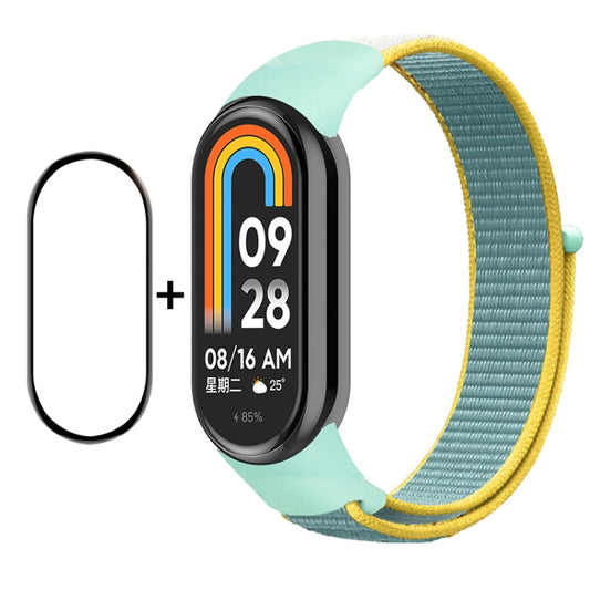 For Xiaomi Mi Band 8 ENKAY Hat-Prince 2 in 1 Set Full Coverage Screen Protector + Nylon Velcro Loop Watch Band(Cyan+Yellow) -  by ENKAY | Online Shopping South Africa | PMC Jewellery