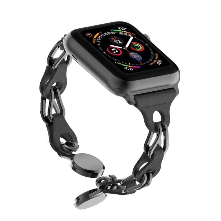 For Apple Watch 2 38mm Hollow Leather Chain Magnetic Buckle Watch Band(Black) - Watch Bands by PMC Jewellery | Online Shopping South Africa | PMC Jewellery