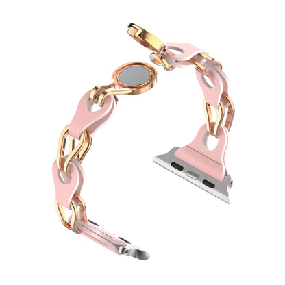 For Apple Watch 2 38mm Hollow Leather Chain Magnetic Buckle Watch Band(Pink) - Watch Bands by PMC Jewellery | Online Shopping South Africa | PMC Jewellery