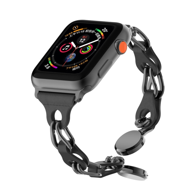 For Apple Watch 42mm Hollow Leather Chain Magnetic Buckle Watch Band(Black) - Watch Bands by PMC Jewellery | Online Shopping South Africa | PMC Jewellery