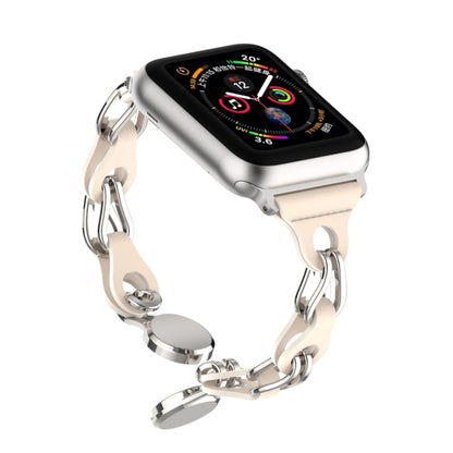 For Apple Watch 5 40mm Hollow Leather Chain Magnetic Buckle Watch Band(Starlight Color) - Watch Bands by PMC Jewellery | Online Shopping South Africa | PMC Jewellery