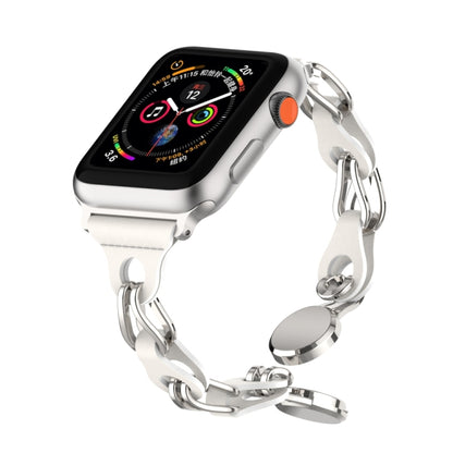 For Apple Watch SE 40mm Hollow Leather Chain Magnetic Buckle Watch Band(White) - Watch Bands by PMC Jewellery | Online Shopping South Africa | PMC Jewellery