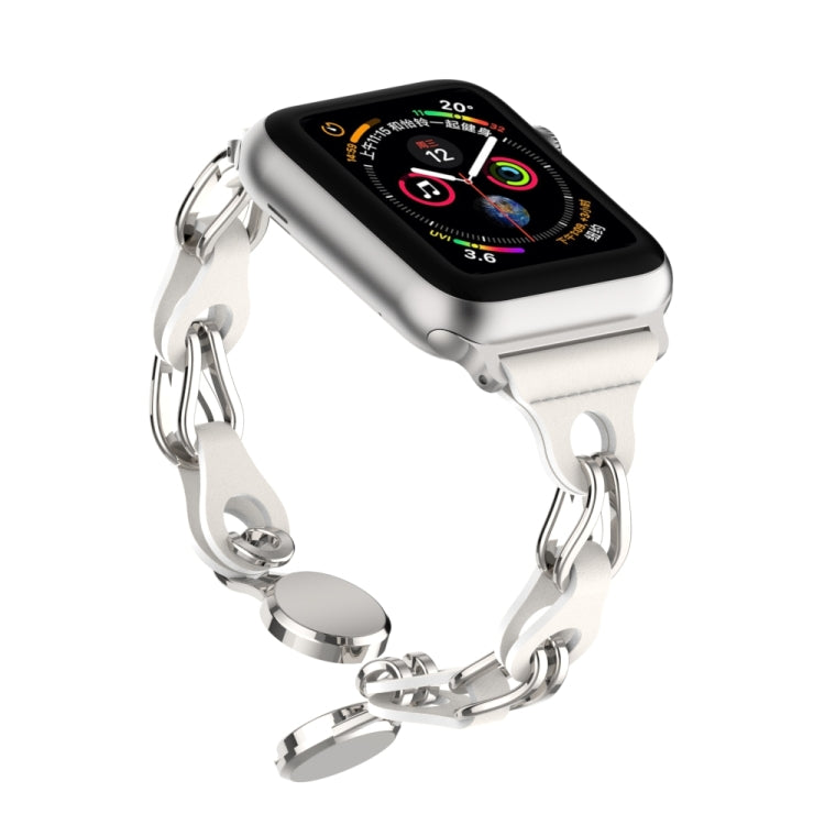 For Apple Watch SE 2022 44mm Hollow Leather Chain Magnetic Buckle Watch Band(White) - Watch Bands by PMC Jewellery | Online Shopping South Africa | PMC Jewellery