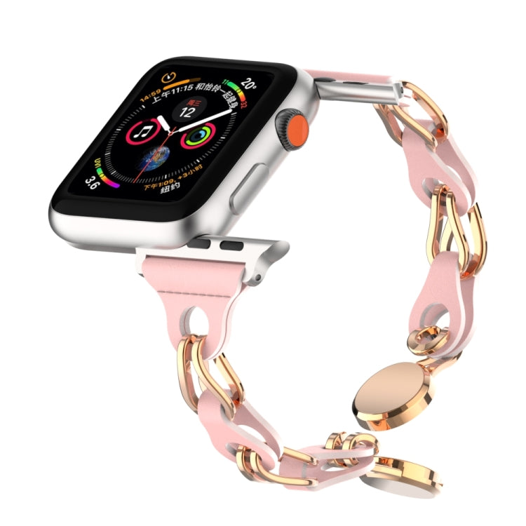 For Apple Watch SE 2022 44mm Hollow Leather Chain Magnetic Buckle Watch Band(Pink) - Watch Bands by PMC Jewellery | Online Shopping South Africa | PMC Jewellery