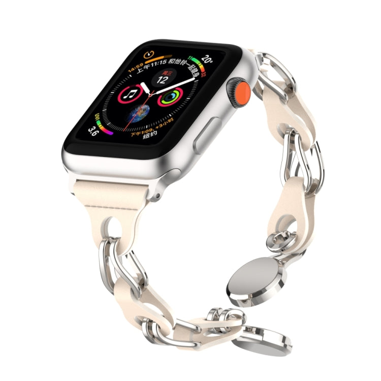 For Apple Watch SE 2022 40mm Hollow Leather Chain Magnetic Buckle Watch Band(Starlight Color) - Watch Bands by PMC Jewellery | Online Shopping South Africa | PMC Jewellery