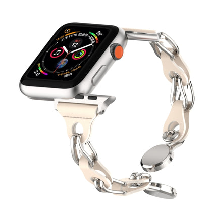 For Apple Watch SE 2022 40mm Hollow Leather Chain Magnetic Buckle Watch Band(Starlight Color) - Watch Bands by PMC Jewellery | Online Shopping South Africa | PMC Jewellery